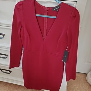 LULU'S red dress with a plunging V neck